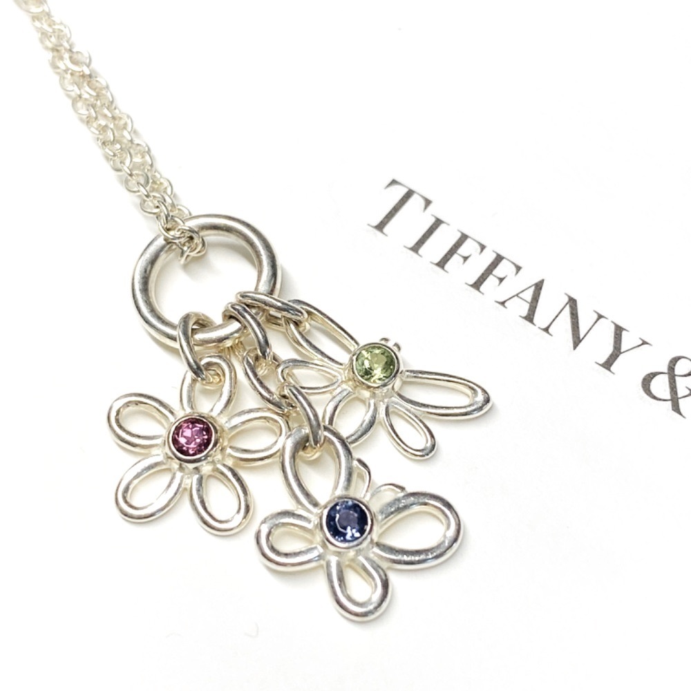 Tiffany & Co.Silver Butterfly dragonfly Flower Gemstone 16" Necklace W/box 925 - Picture 4 of 10
